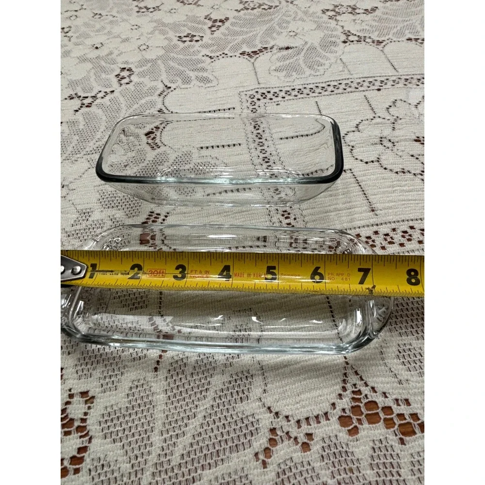 Vintage Clear Glass Butter Dish with Domed Lid Rectangular Tray‎ 7.5 Inch